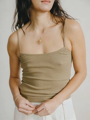 Uno Tank, Ribbed Silk Noil Jersey, Cactus