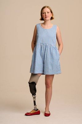 Alisa - Blauer Gingham-Playsuit aus Baumwolle