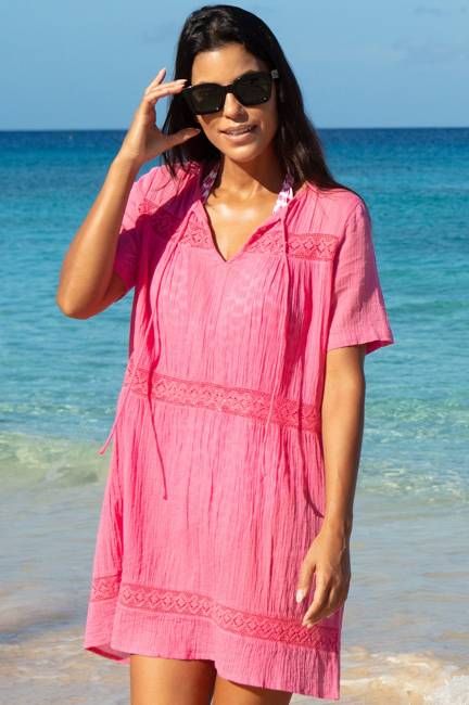 Roxy Crinkle Cotton Kaftan | Pink