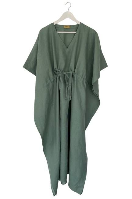NEW! Linen Kaftan Long Eucalyptus Green