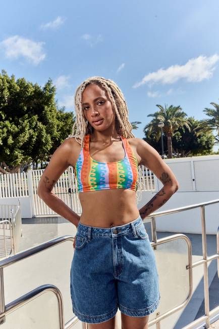 Lexi - Denim High Waist Shorts in Mid Wash Blue