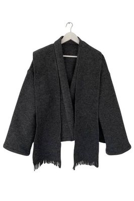 NEU! Graue melierte Schaljacke aus gekochter Wolle