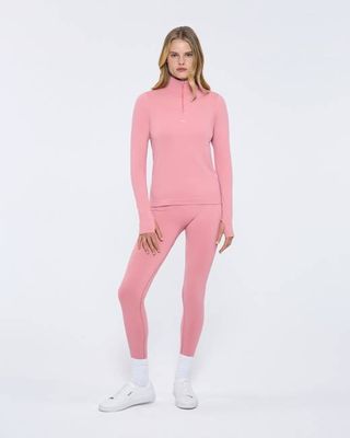 Womens 99% Bio-Based Zipped Long Sleeve Top—Dewy Rose