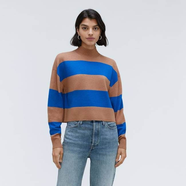 The Luxe Merino Turtleneck | Sahara / Lapis Blue