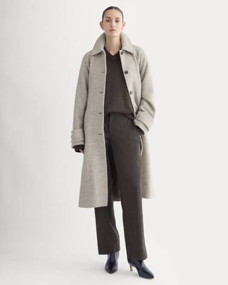 Italian Belted Overcoat | Taupe Herringbone