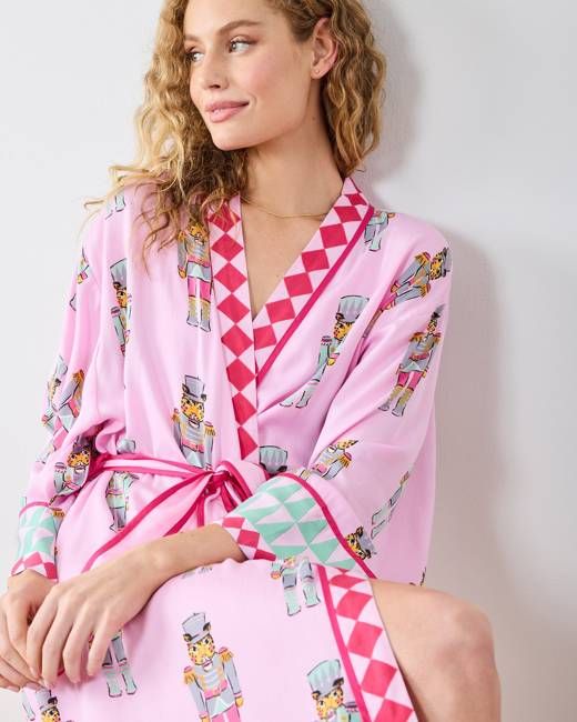 Leopard Nutcrackers - Eco Satin Robe - Pink Candy Cane