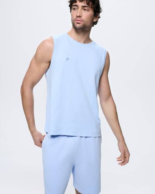 Mens Summer Sleeveless T-Shirt—Wildflower Blue