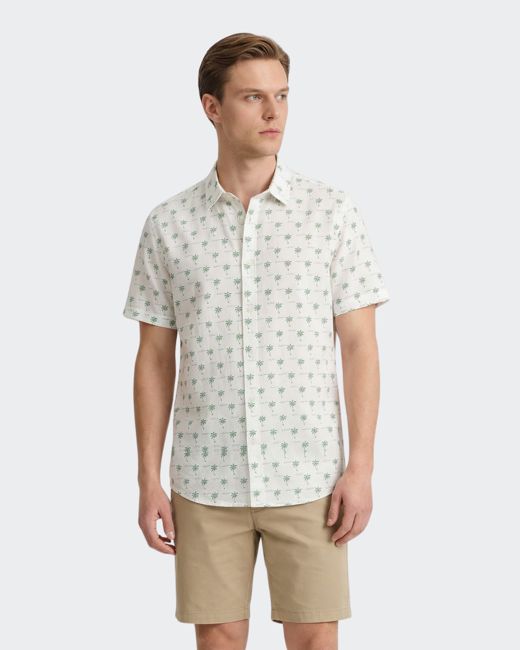 Tropical Palm Print Short-Sleeve Button-Down Shirt