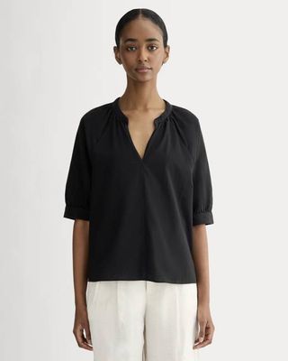 The Gauze Gathered Top | Black