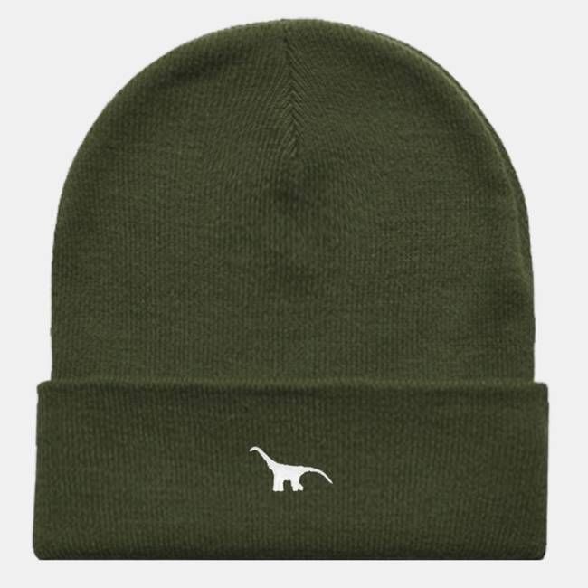 Tiny Embroidered Dino Vegan Cuffed Beanie