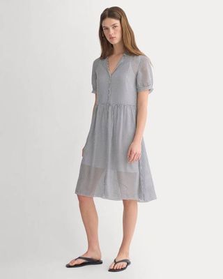 Notch Collar Shirtdress in Silk Georgette | Gardenia/Black Micro Dot