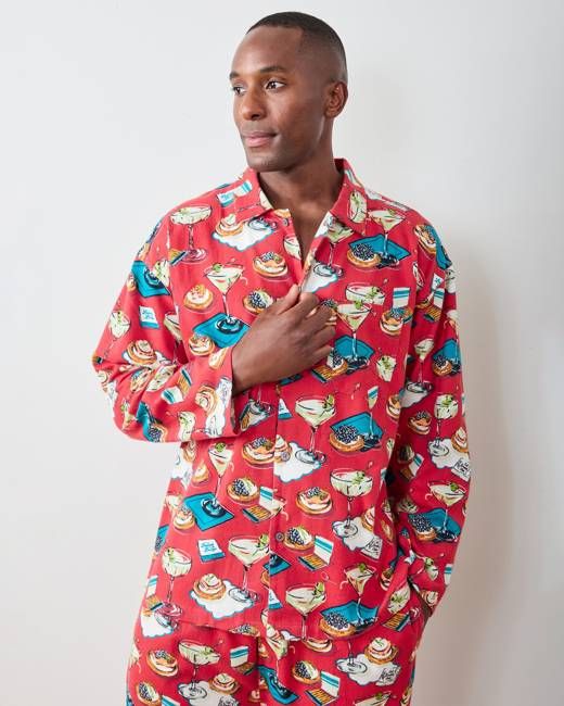 Blinis & Martinis - Men's Midweight Flannel Long PJ Set - Matchbook Red