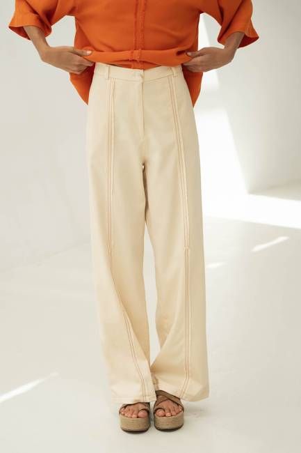 Mara Beige Frilled Trousers