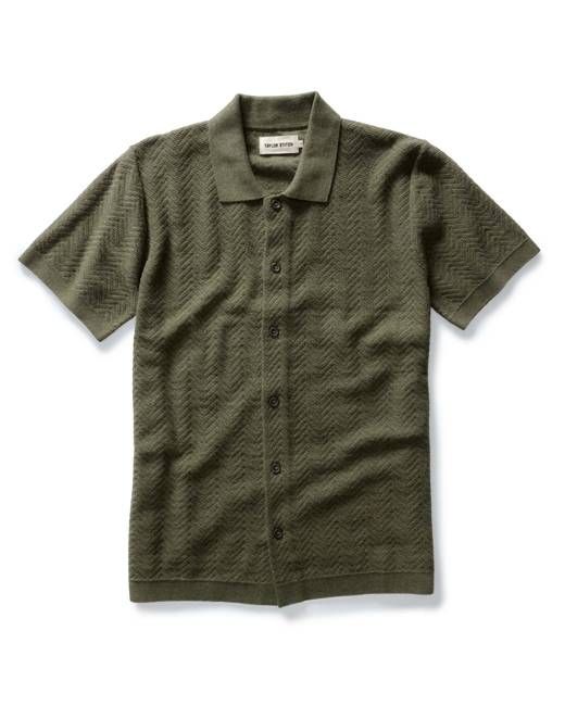The Button Down Polo in Cilantro Herringbone
