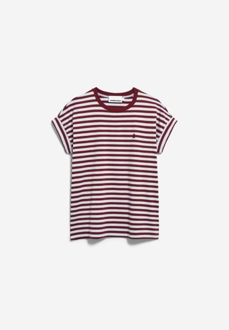 IDAARA STRIPES T-SHIRT | velvet red-soft blue-undyed