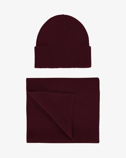 Merino Wool Beanie & Scarf - Oxblood Red