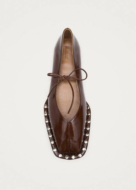 Sway Studs Patent Brown Leather Ballet Flats