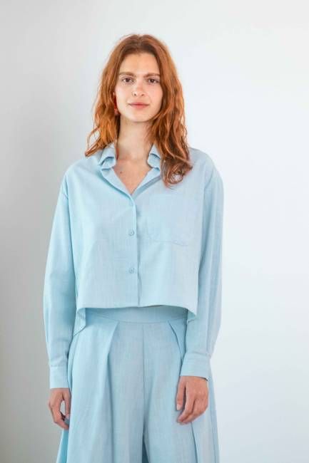 Cropped Organic Cotton Shirt in Pale Blue - ARCHIVE SALE