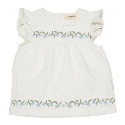 Frill Sleeve Embroidered Tunic Top - White