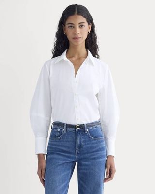 Lantern-Sleeve Shirt in Lightweight Cotton | White