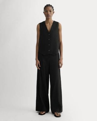 The Wide-Leg Pant in Stretch Linen | Black