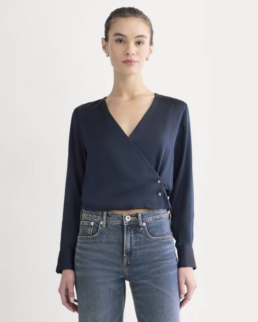 Wrap Top in Silk Charmeuse | Navy