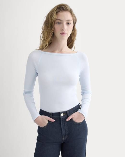 Luxe Rib Boatneck Top | Skywriting