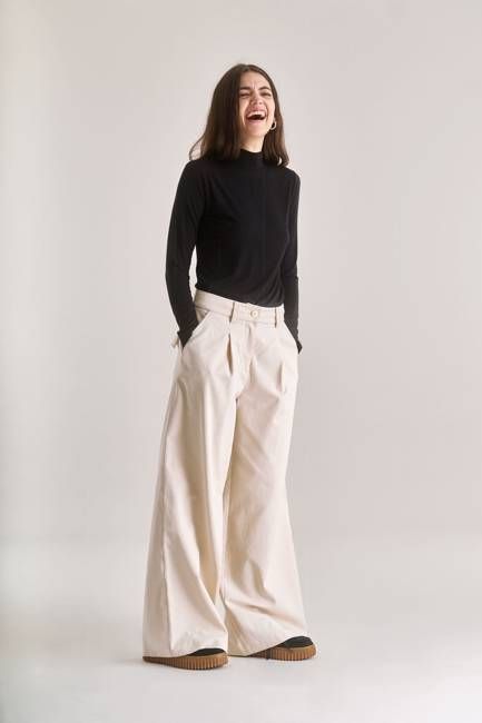 SOFIA Cotton Tencel Trouser - Cream