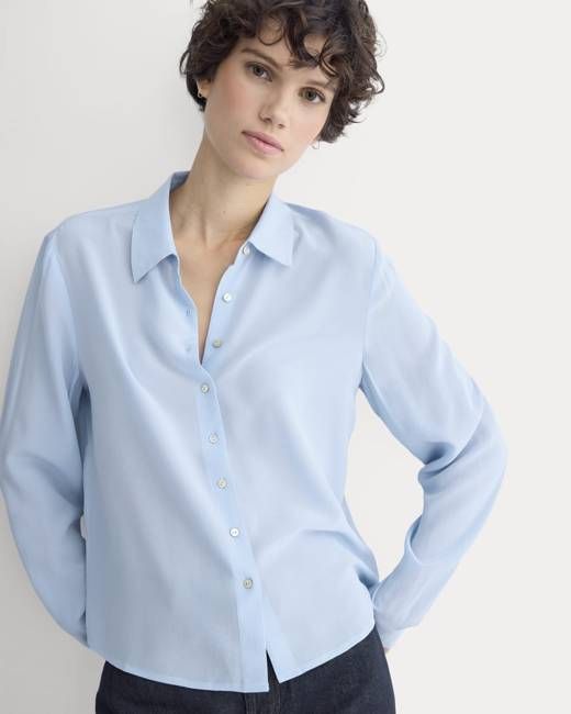 Shrunken Top in Washable Silk | Open Air Blue