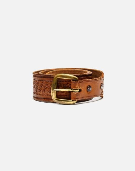 70s Tooled Leather Belt -#1008