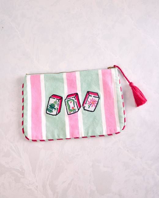 Mah Jongg Menagerie - Canvas Pouch - Pale Jade