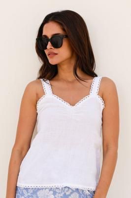 Piper Lace Trim Top | White