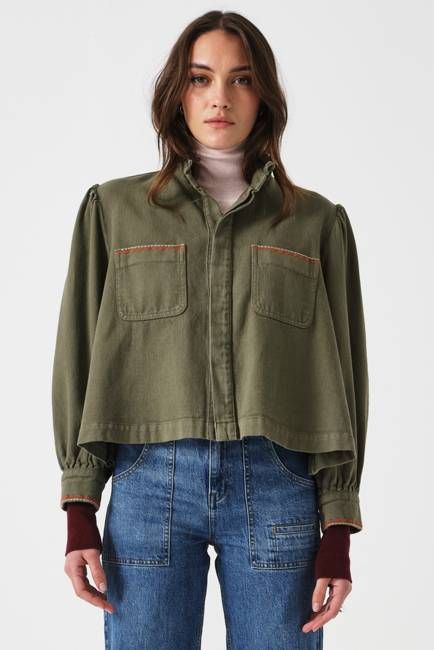 Ziggy Cropped Denim Jacket in Khaki