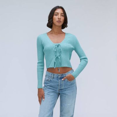 The Cotton-Merino Front-Tie Top | Deep Turquoise