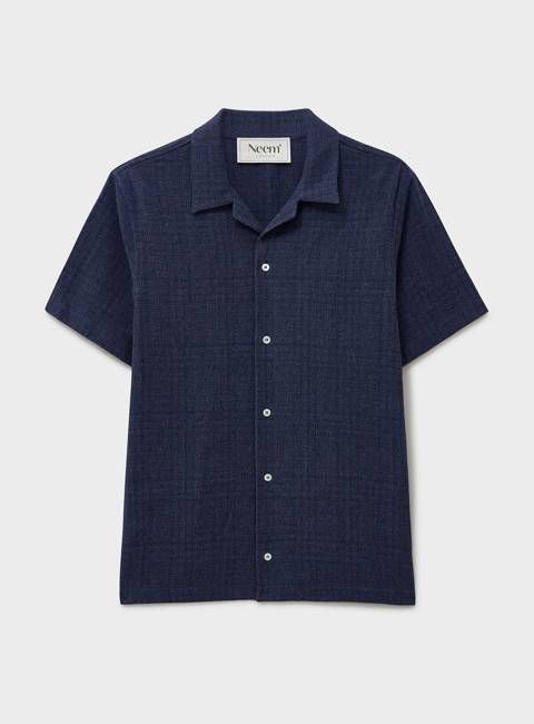 Recycled Basket Weave Blue Short Sleeved Shirt