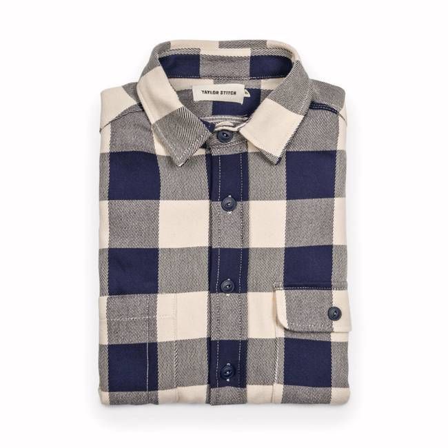 The Moto Utility Shirt in Natural & Navy Buffalo Plaid