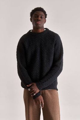 CABLE Lambs Wool Jumper - Dark Charcoal