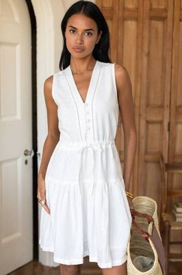 Basque Sundress Short - Ivory Linen