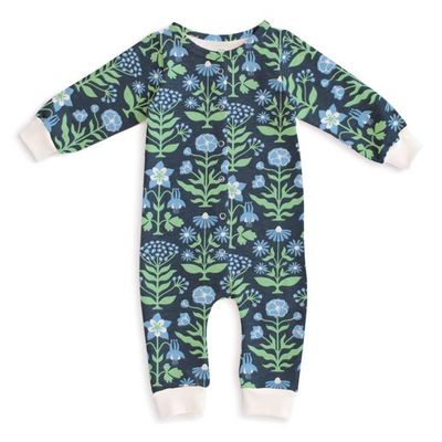 French Terry Jumpsuit - Blockprint Floral Blue & Green