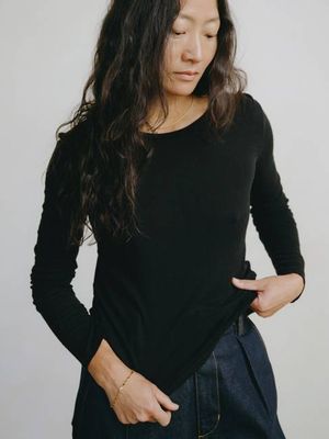 Classic Long Sleeve, Regen Silk Noil Jersey, Black