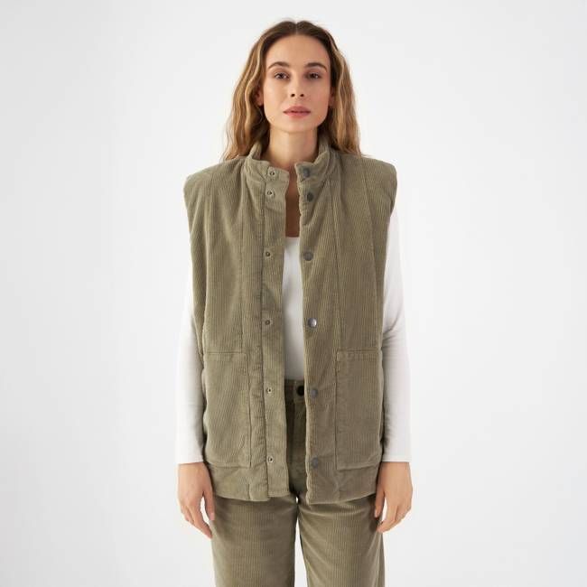 KASHEW Vest Corduroy - Padded - Sage Green - Womenswear