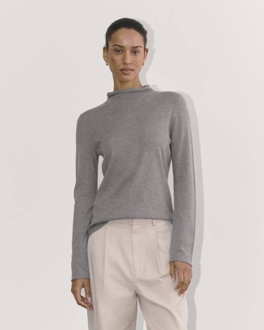 The Funnel Neck in Cotton Cashmere | Heather Charcoal