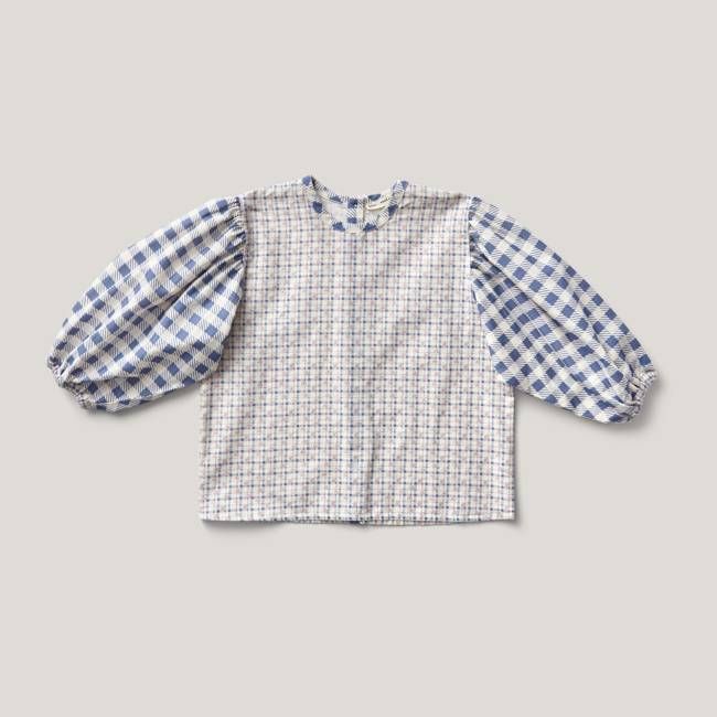 Ethel Blouse, Checker Rose Print, Blueberry