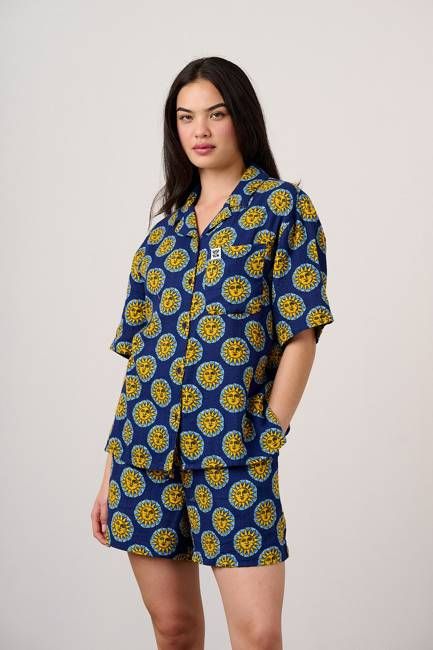 Charlie - Cotton Shorts in Navy Cosmic Suns Print