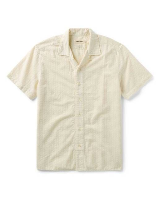 The Davis Shirt in Vintage White Embroidered Stripe