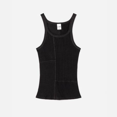 Mixed Media Ribbed Tank - Black Multi