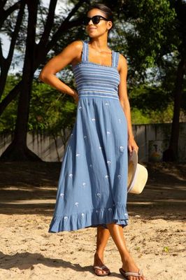 Besticktes Kleid Rhianna | Blau/Grau/Weiß