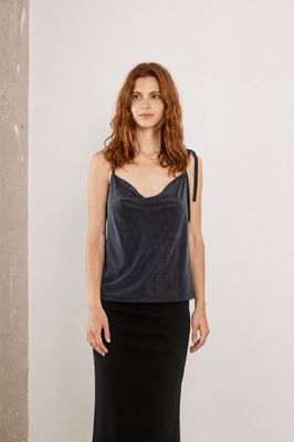 Cupro Drape Slip Top in Slate Black - ARCHIVE SALE