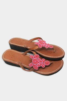 Mia Full Beaded Sandal | Pink/Red