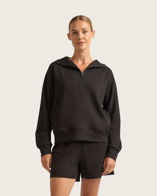 Bamboo CloudKnit Women's Quarter Zip Sweater - Black